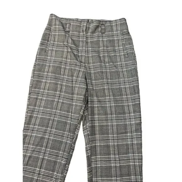 DYNAMITE Grey Plaid High Waist Straight Leg Cropped Dress Pant Y2K Trouser 6 - Picture 4 of 10